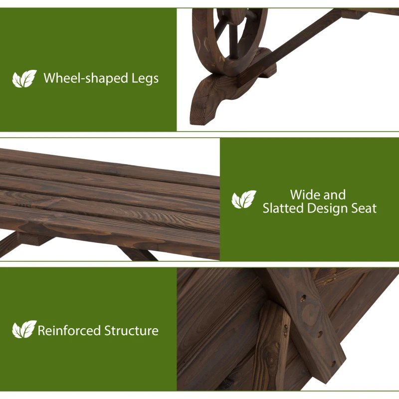 Best Garden Rustic Wooden Bench Wheel-Shaped Legs Slatted Seat Stable Reinforced Structure Outdoor Patio Garden 2-Person Bench Seat - Brown - Image 4