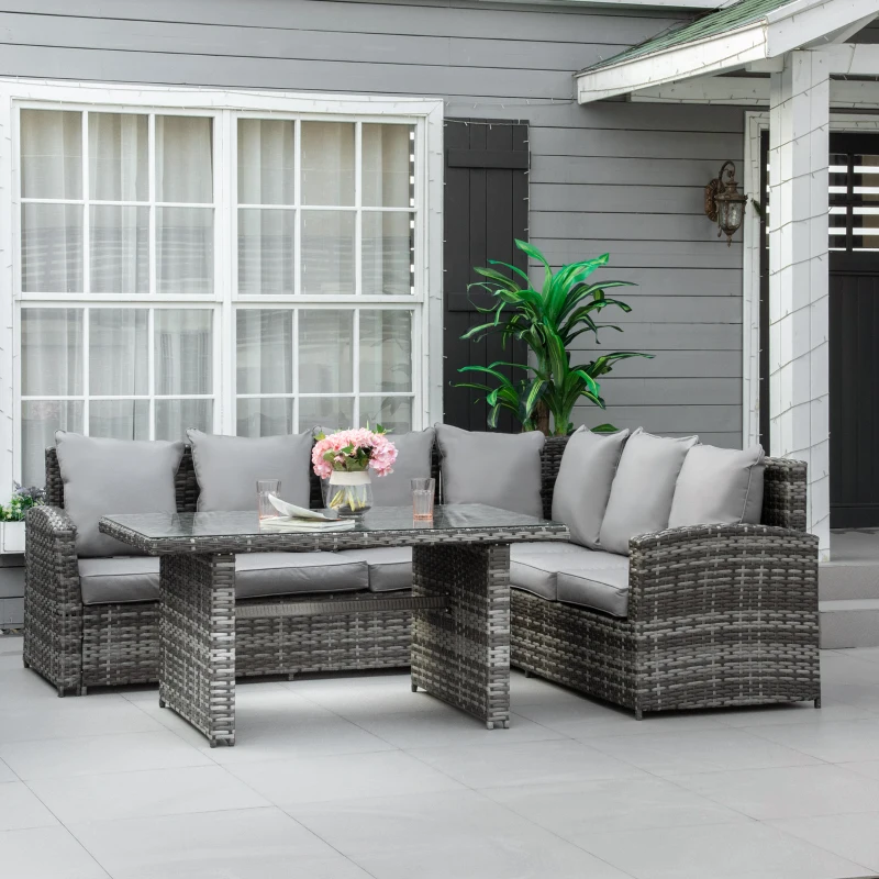 Best 3 PCS PE Rattan Corner Dining Set Outdoor Garden Patio Sofa Table Furniture Set w/ Cushions Grey - Image 2