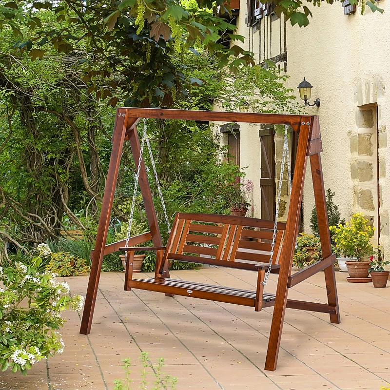 Best 2 Seater Outdoor Garden Swing Chair Wooden Hammock Bench for Porch Patio Yard - Image 2
