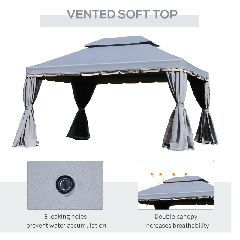 Best 3 x 4m Aluminium Garden Gazebo, Marquee Canopy Shelter Pavilion Party Tent with Nets and Curtains for Garden and Deck, Grey - Image 6
