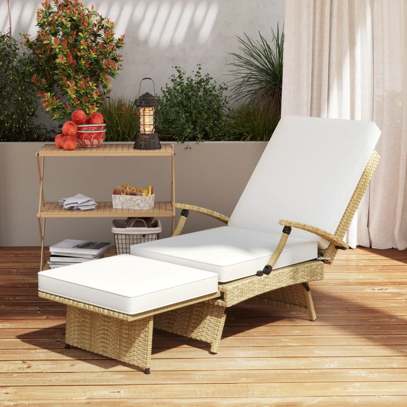 Best 80° Reclining Rattan Lounger - White/Beige - Image 8