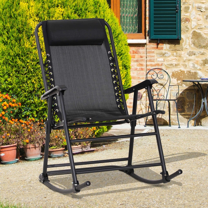 Best Garden Rocking Chair Folding Outdoor Adjustable Rocker Zero-Gravity Seat with Headrest Camping Fishing Patio Deck, 90 x 64 x 110 cm - Black - Image 10