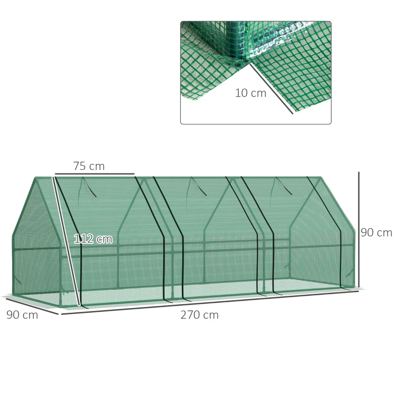 Best Mini Small Greenhouse with Steel Frame & PE Cover & Zipped Window Poly tunnel Steeple for Plants Vegetables, 270 x 90 x 90 cm, Green - Image 3