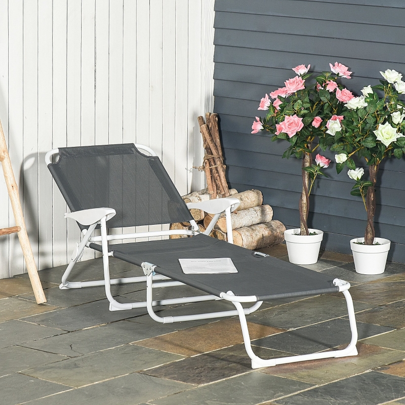 Best Foldable Sun Lounger, Outdoor 4 Level Adjustable Backrest Reclining Lounge Chair with Armrests for Patio, Garden, Dark Grey - Image 10