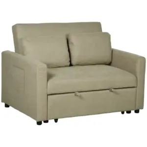 Best Loveseat Sofa Bed, Convertible Bed Settee with 2 Cushions, Side Pockets for Living Room, Light Brown