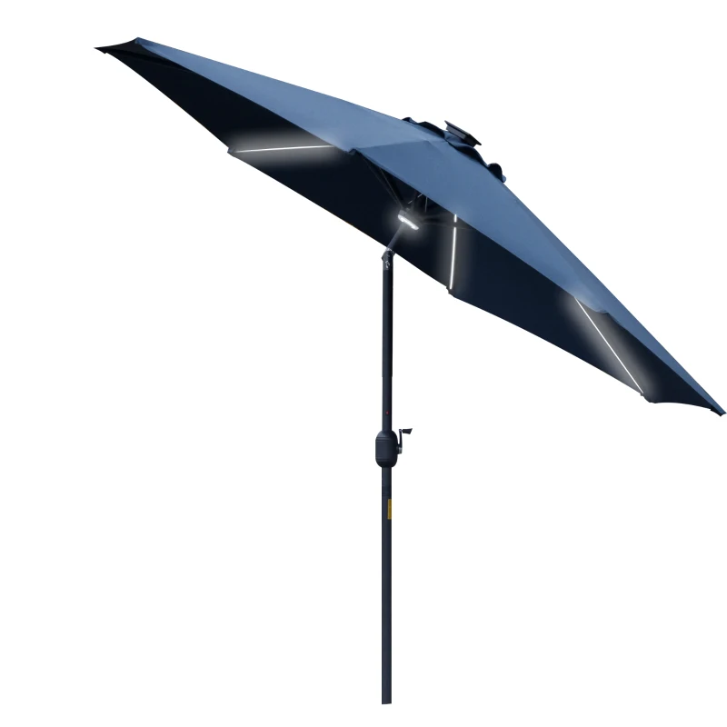 Best 2.7m Garden Parasol Sun Umbrella w/ LED Solar Light Angled Canopy Blue
