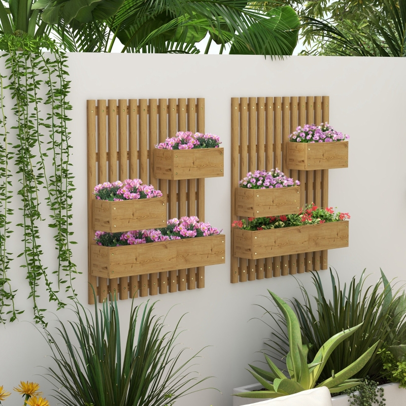 Best Set of 2 Wall-mounted Wooden Garden Planters with Trellis, Drainage Holes and Movable Planter Boxes, Wall Raised Garden Bed for Patio, Carbonised - Image 10
