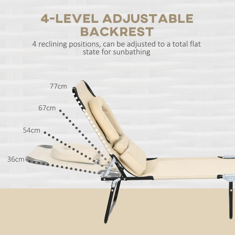 Best Outdoor Folding Sun Lounger Set of 2 with Face Hole, 4 Level Adjustable Backrest Reclining Garden Lounger, Garden Recliner Sunbed with 600 D Oxford Cloth Seat and Pillow for Beach, Sand - Image 4