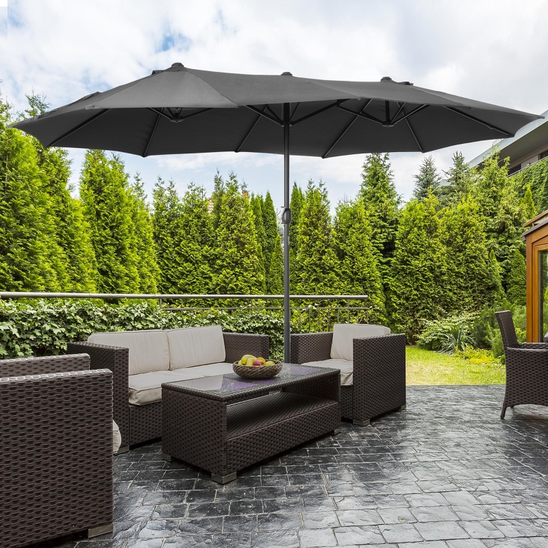 Best 4.6M Sun Umbrella Canopy Double-sided Crank Sun Shade w/ Cross Base Grey - Image 11