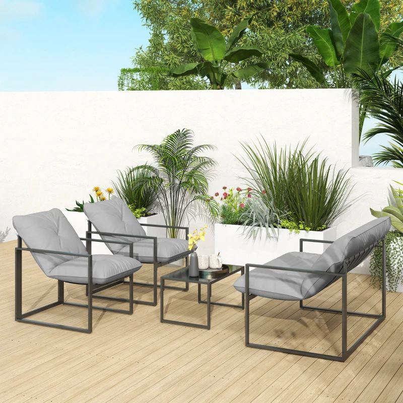 Best Four-Piece Relaxed Back Garden Dining Set - Black/Light Grey - Image 8