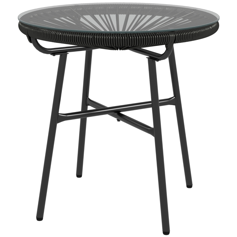 Best Rattan Side Table, Round Outdoor Coffee Table, with Round PE Rattan and Tempered Glass Tabletop for Patio, Garden, Balcony, Black - Image 11