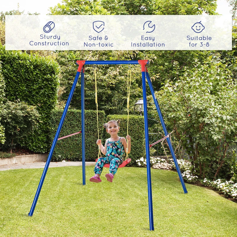 Best Kids Swing Set Toddler Swing Adjustable Rope Heavy Duty A-Frame Stand Outdoor Playset for 3-8 Years Old Blue - Image 5