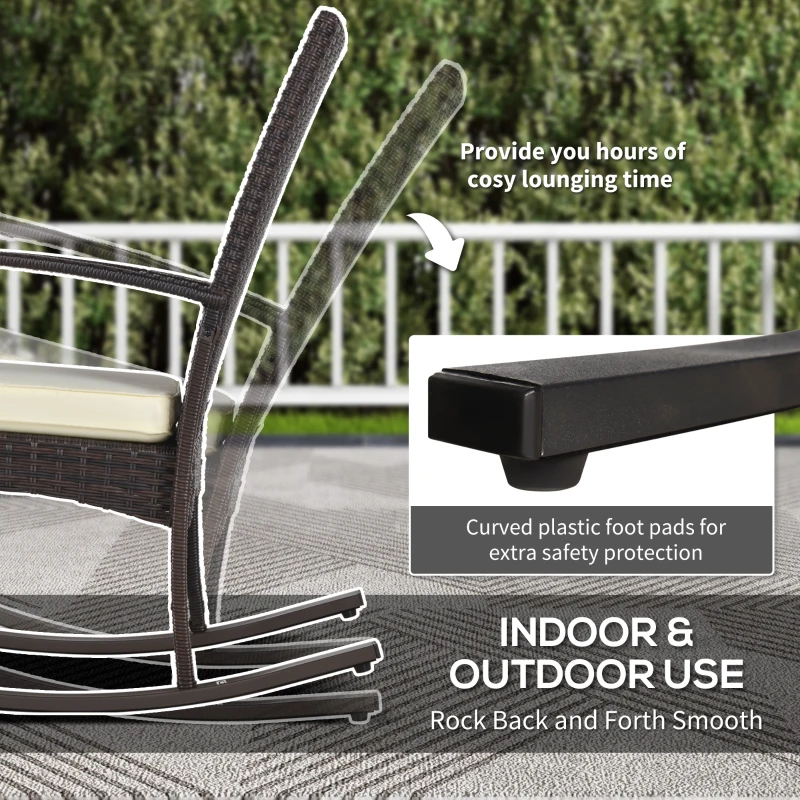 Best Outdoor PE Rattan Rocking Chair Set of 2, Garden Rocking Chair Set with Armrest and Cushion, Brown - Image 7