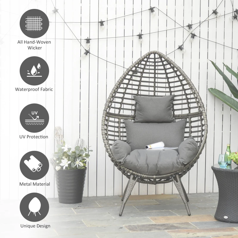 Best Teardop PE Wicker Rattan Chair w/ Thick Cushions 4 Legs Outdoor Seat Egg Garden - Image 4