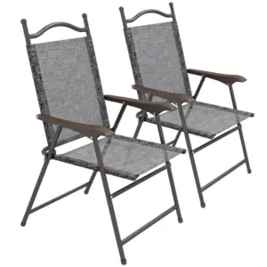 Best Set of Two Folding Garden Chairs, with Fabric Mesh Seats - Grey