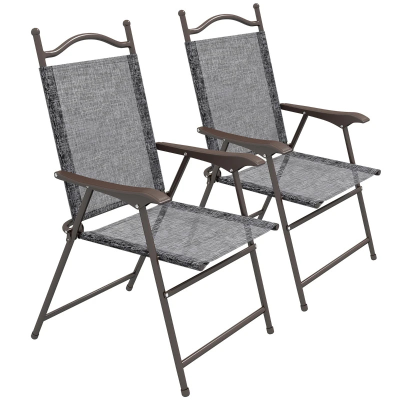 Best Set of Two Folding Garden Chairs, with Fabric Mesh Seats - Grey