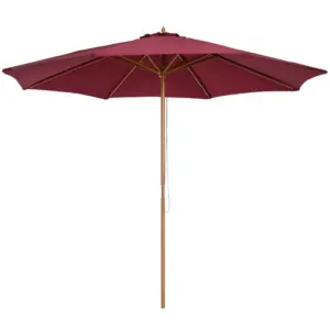 Best 3(m) Garden Parasol, Pulley Operated Patio Umbrella, Wooden Table Market Umbrella with Rope Pulley Mechanism and 8 Ribs, Wine Red
