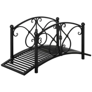 Best 102L x 48W x 49H Classic Metal Garden Bridge with Safety Railings Arc Footbridge Decorative Pond Bridge for Backyard Creek Stream, Black