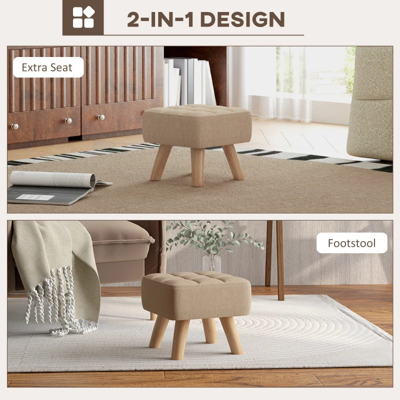 Best Linen-Look Square Padded Footstool - Brown - Image 4