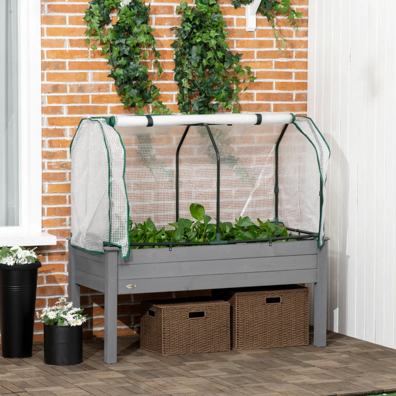 Best Raised Garden Bed Outdoor Elevated Wood Planter Box w/ PE Cover, Dark Grey - Image 2