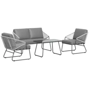 Best Four-Piece Rattan Strong Panel Outdoor Sofa Set - Grey