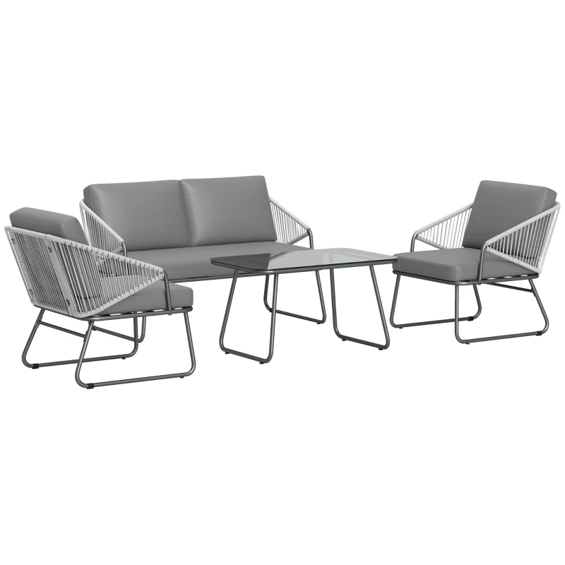 Best Four-Piece Rattan Strong Panel Outdoor Sofa Set - Grey