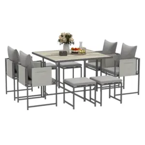 Best Nine-Piece Steel Frame Garden Dining Set - Grey