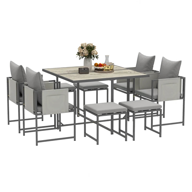 Best Nine-Piece Steel Frame Garden Dining Set - Grey