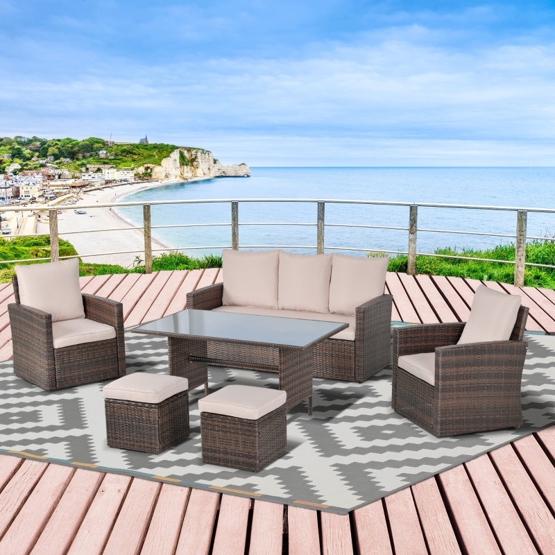 Best Six-Piece Rattan Sofa Set, with Glass-Top Table - Mixed Brown - Image 13