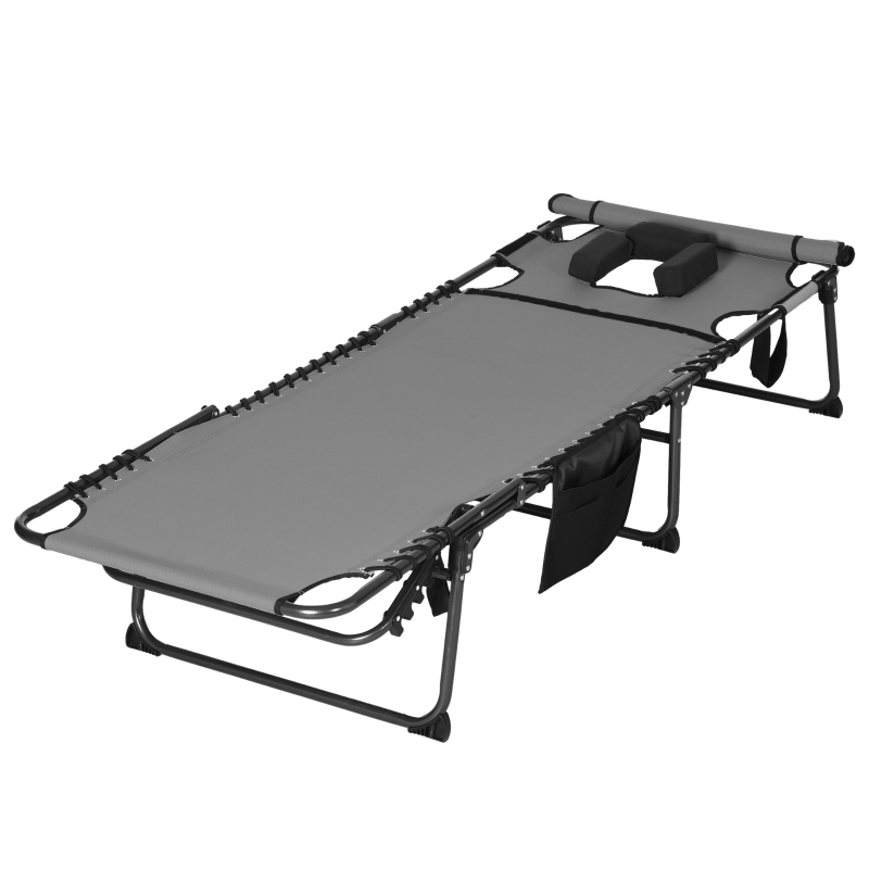 Best Folding Sun Lounge with 5-level Reclining Back, Outdoor Tanning Chair with Reading Hole, Outdoor Sun Lounge with Side Pocket, Headrest, for Beach, Yard, Patio, Grey - Image 11