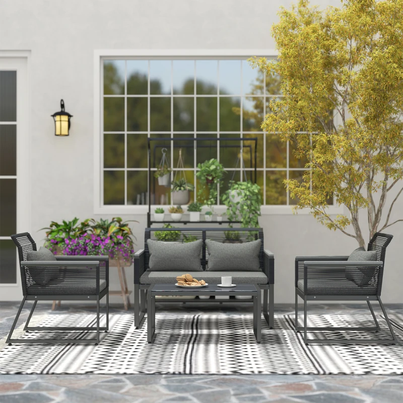 Best 4 Pieces Rattan Garden Furniture Set - Charcoal Grey - Image 8