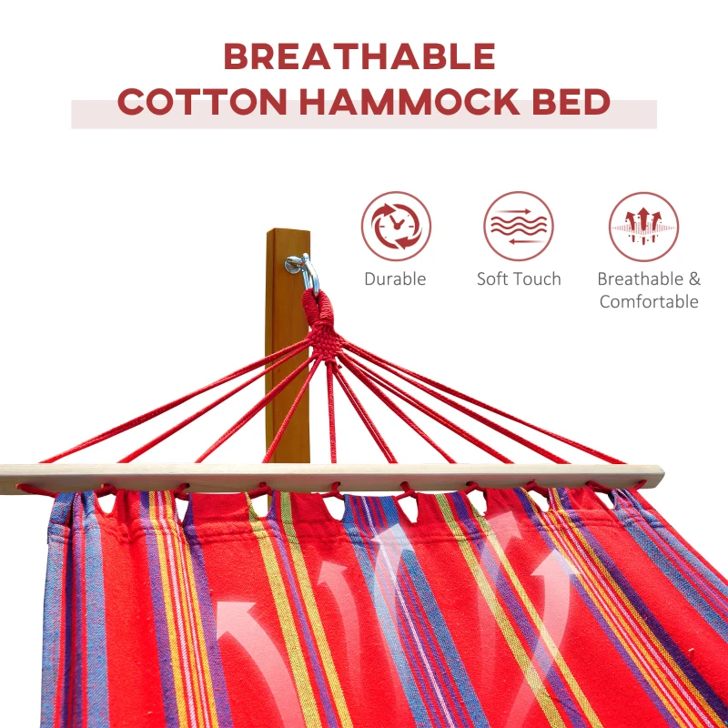 Best Outdoor Hammock with Stand, Free Standing Hammock with Arc Wooden Frame and 200 x 100cm Fabric, Garden Swing Hanging Bed with Safe Ropes, Multicolour - Image 4