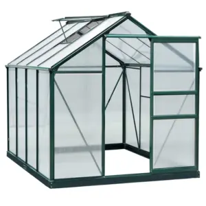 Best 6 x 8ft Polycarbonate Greenhouse, Large Walk-In Green House with Slide Door and Window, Garden Plants Grow House with Aluminium Frame and Foundation, Dark Green