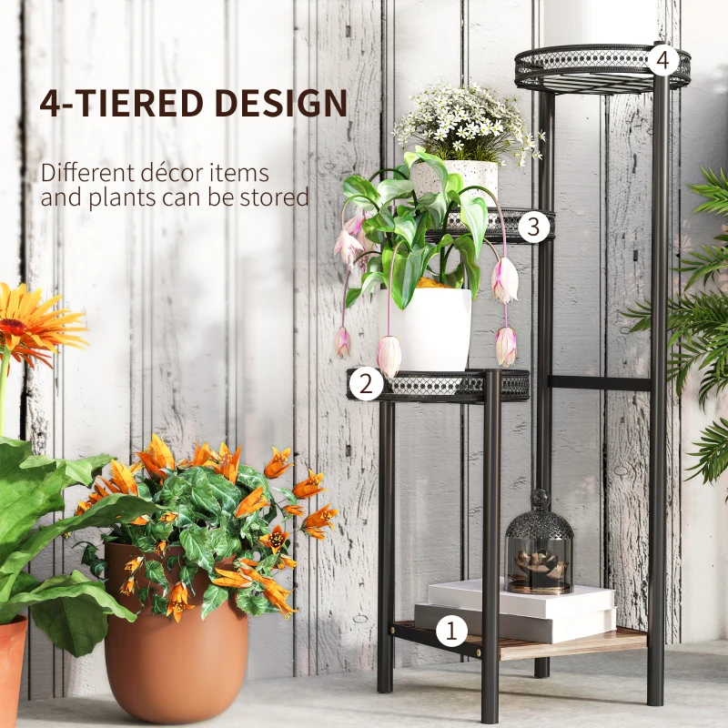 Best Four-Tier Steel Plant Stand - Black - Image 4