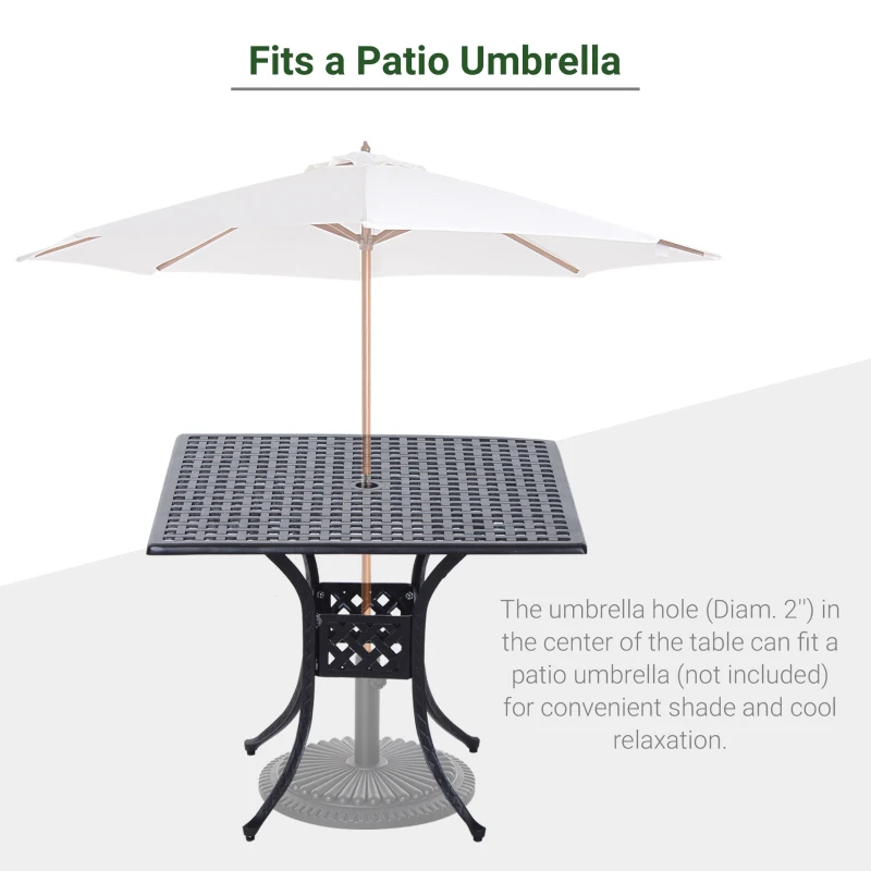 Best 90cm Square Garden Table with Umbrella Hole, Aluminium Grid Motif Outdoor Dining Table for Garden Patio, Black - Image 5