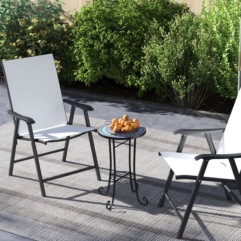 Best Mosaic Garden Table, 35.5 cm Round Outdoor Table with Shelf, Ceramic Tile Top, Small Garden Side Table Bistro Table End Table Plant Stand for Indoor, Patio, Balcony, Blue - Image 10