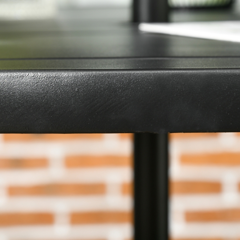 Best Garden Table with Parasol Hole, Outdoor Dining Garden Table for Four Persons, Round Patio Table with Slatted Metal Top, Black - Image 9