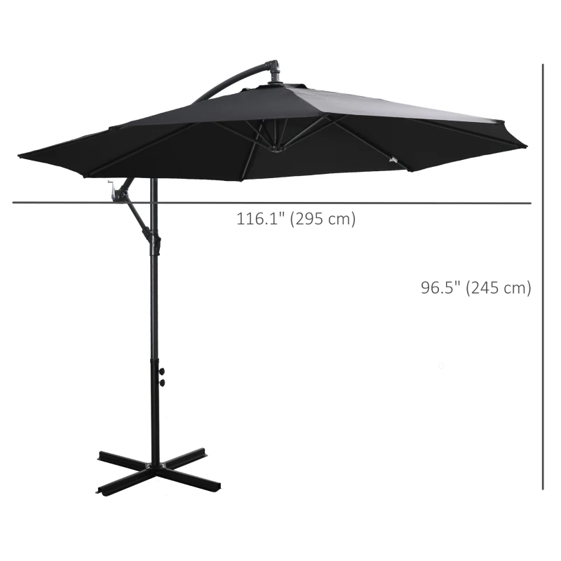 Best 2.45m Overhanging Cantilever Parasol, Heavy Duty Waterproof Garden Umbrella with Cross Base, Black - Image 3