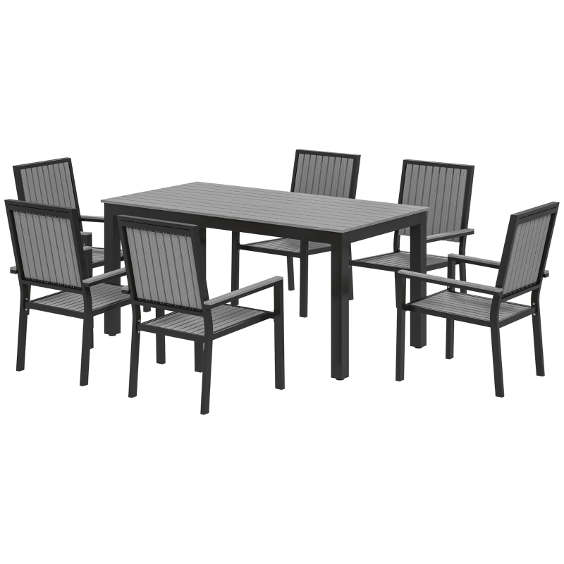 Best 6 Seater Garden Dining Set with Stackable Chairs, Aluminium Frame, Rectangular Plastic Top, Garden Furniture Set, Outdoor Dining Table and Chairs for Patio, Balcony, Poolside, Grey - Image 11
