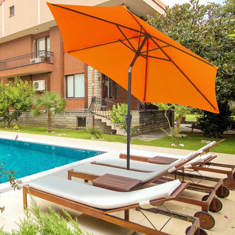 Best 2.6M Garden Parasol Umbrella with Tilt and Crank, Outdoor Sun Parasol Sunshade Shelter with Aluminium Frame, Orange - Image 2