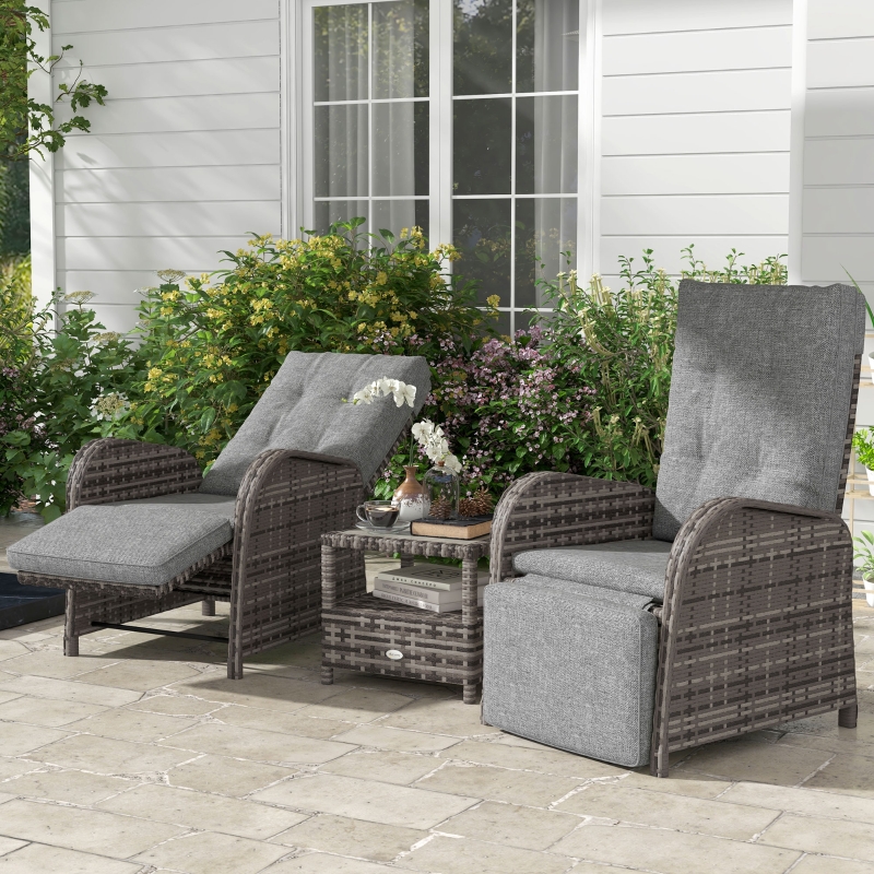 Best 2 Seater Patio Rattan Chaise Lounge Sofa Set with Fabric Cushion, Grey and Brown - Image 10