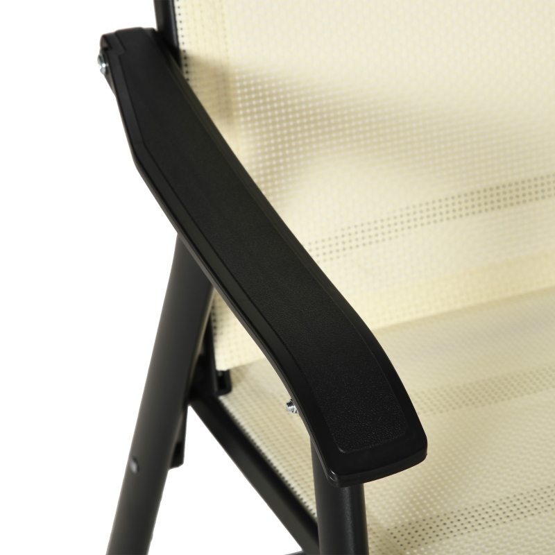 Best Set of 2 Folding Garden Chairs, Metal Frame Garden Chairs Outdoor Patio Park Dining Seat with Breathable Mesh Seat, Beige - Image 9