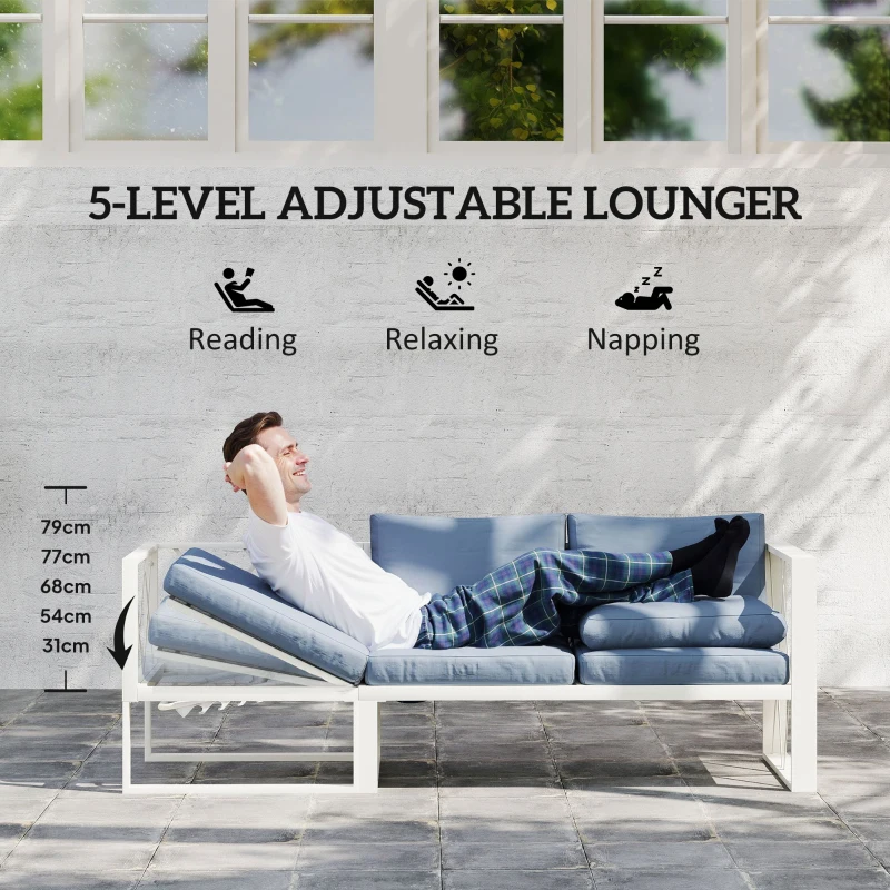 Best Four-Piece L Shaped Garden Furniture Set with 5-Level Adjustable Lounger - Grey - Image 5