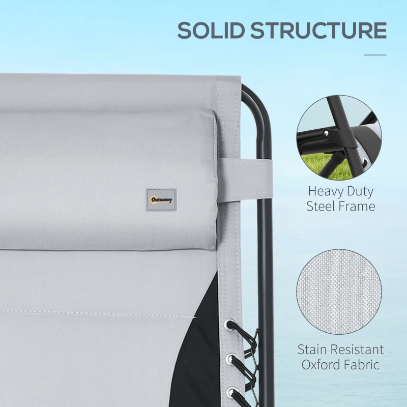 Best Zero Gravity Lounger Chair Set of 2, Folding Reclining Patio Chair with Padded Seat, Cup Holder, Soft Cushion and Headrest for Poolside, Camping, Grey - Image 6