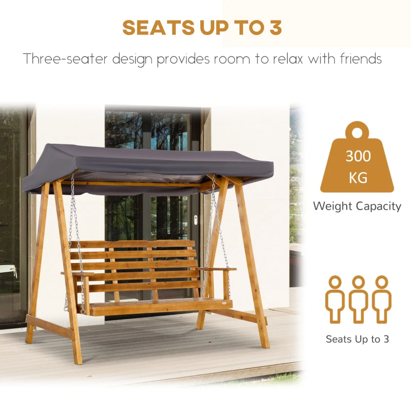 Best 3 Seater Garden Swing Seat Swing Chair Outdoor Wooden Swing Bench Hammock with Adjustable Canopy - Image 4