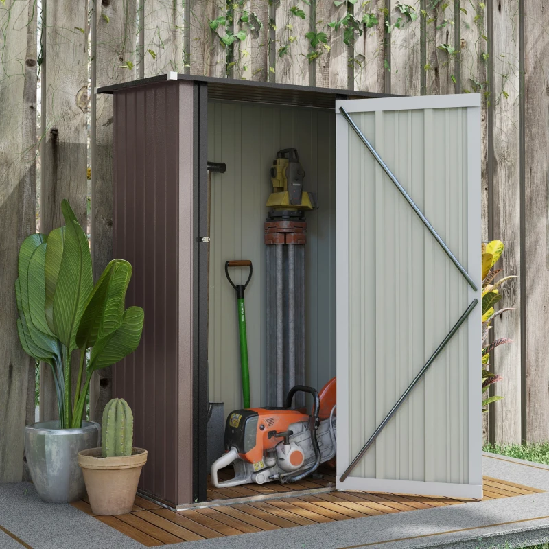 Best 5ft x 3ft Metal Garden Storage Shed, Outdoor Tool Shed with Sloped Roof, Lockable Door for Tools, Equipment, Brown - Image 2