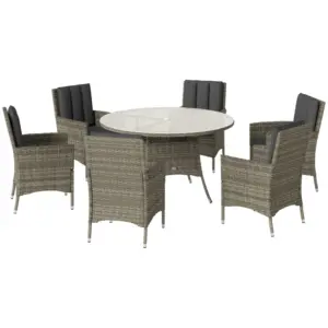Best Seven-Piece Rattan Dining Table, with Round Glass-Top Table - Light Grey