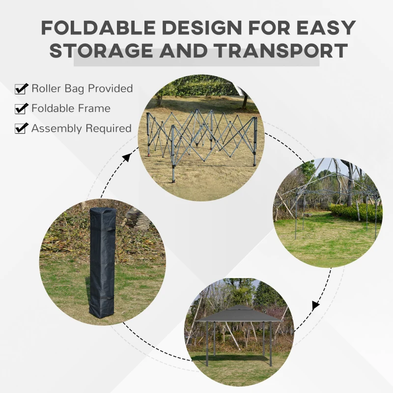 Best 4 x 4m Pop-up Gazebo Double Roof Canopy Tent with UV Proof, Roller Bag & Adjustable Legs Outdoor Party, Steel Frame, Dark Grey - Image 6