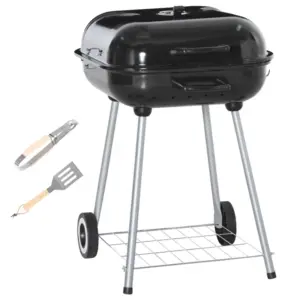 Best Portable BBQ Charcoal Grill with 2 Wheels and Cooking Utensils, Smoker Grill with Lid for Outdoor Barbecues, Camping, Picnic, Courtyard