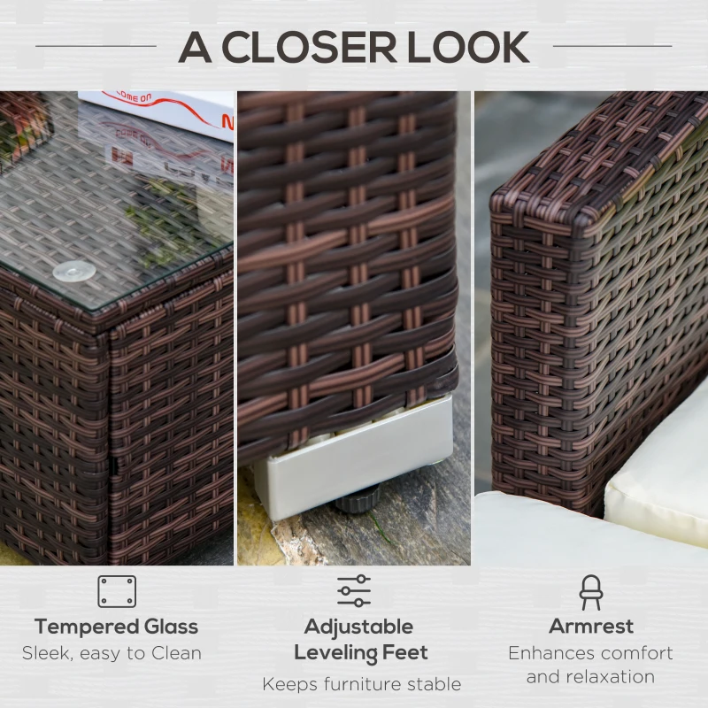 Best 6 Pieces Rattan Garden Furniture Set, 5 Seater Sectional Garden Corner Sofa Set with Glass Top Coffee Table, Cushions and Pillows, All-Weather Wicker Conversation Furniture, Cream White - Image 7